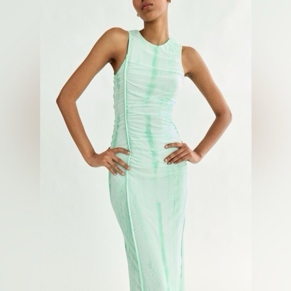 ZARA Tulle Mesh Midi Dress Women's LARGE Mint Green 8342/376/513 ROMANIA🇷🇴MADE